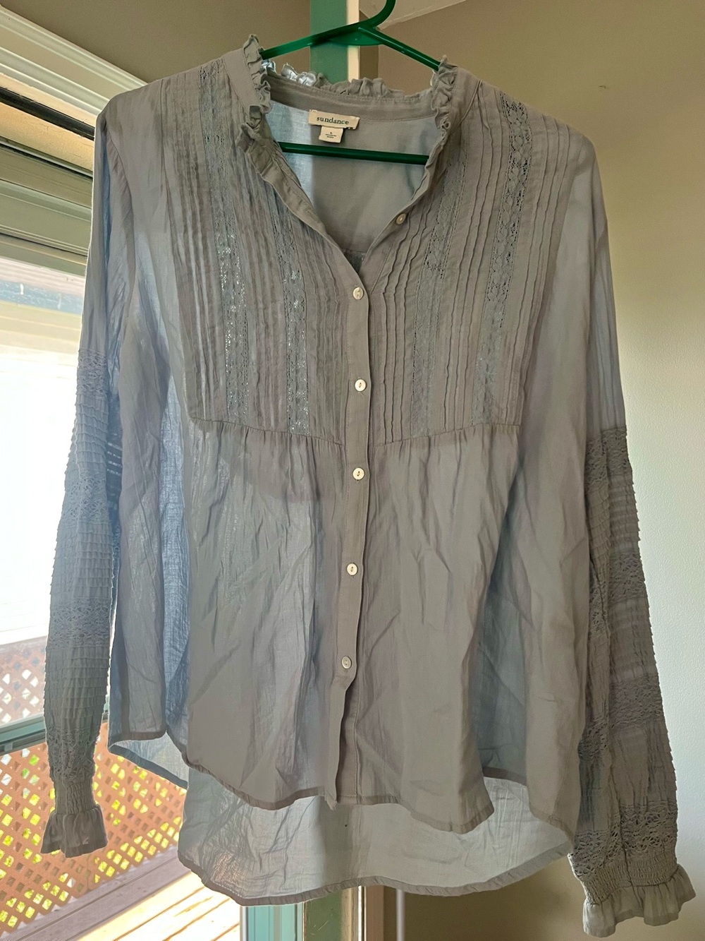 Sundance  Women's Light Blue Pintuck Button-Up Blouse